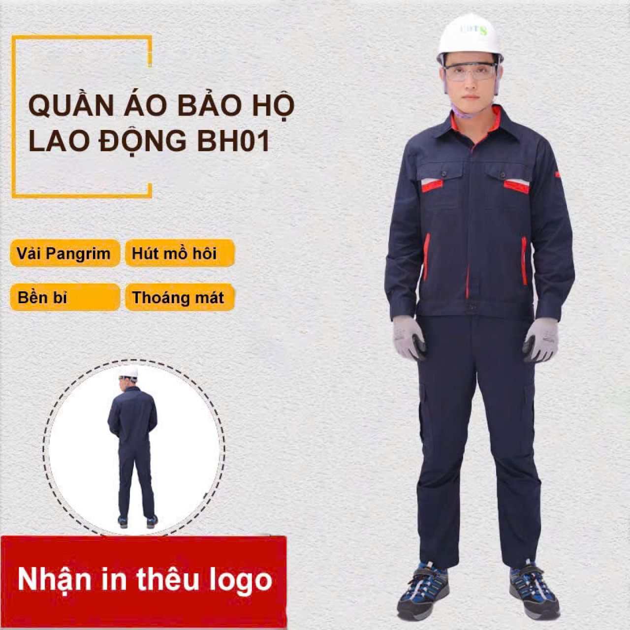 Quần áo bảo hộ lao động màu xanh phối đỏ